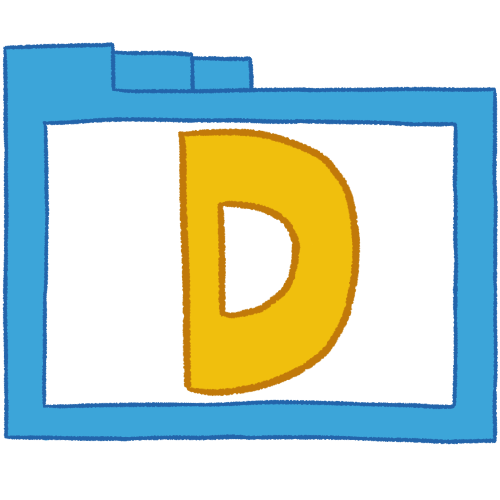 a transparent blue folder with thin outlines and a yellow letter 'D' inside it.