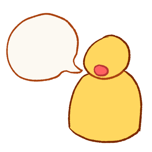 A drawing of a simplified person with an open mouth and a speech bubble next to them.