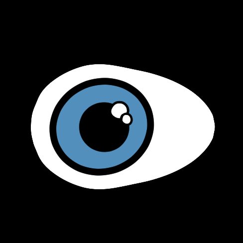 The logo of Sclera, a symbol set, depicted in the Sclera style. The logo is a stylised blue eye. It is shown in high contrast on a black square background.