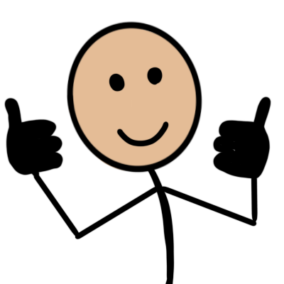 A stick figure making a double thumbs up, in the style of the SymbolStix symbol set.