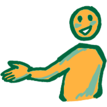 figure with green outline and highlights smiling and arm out