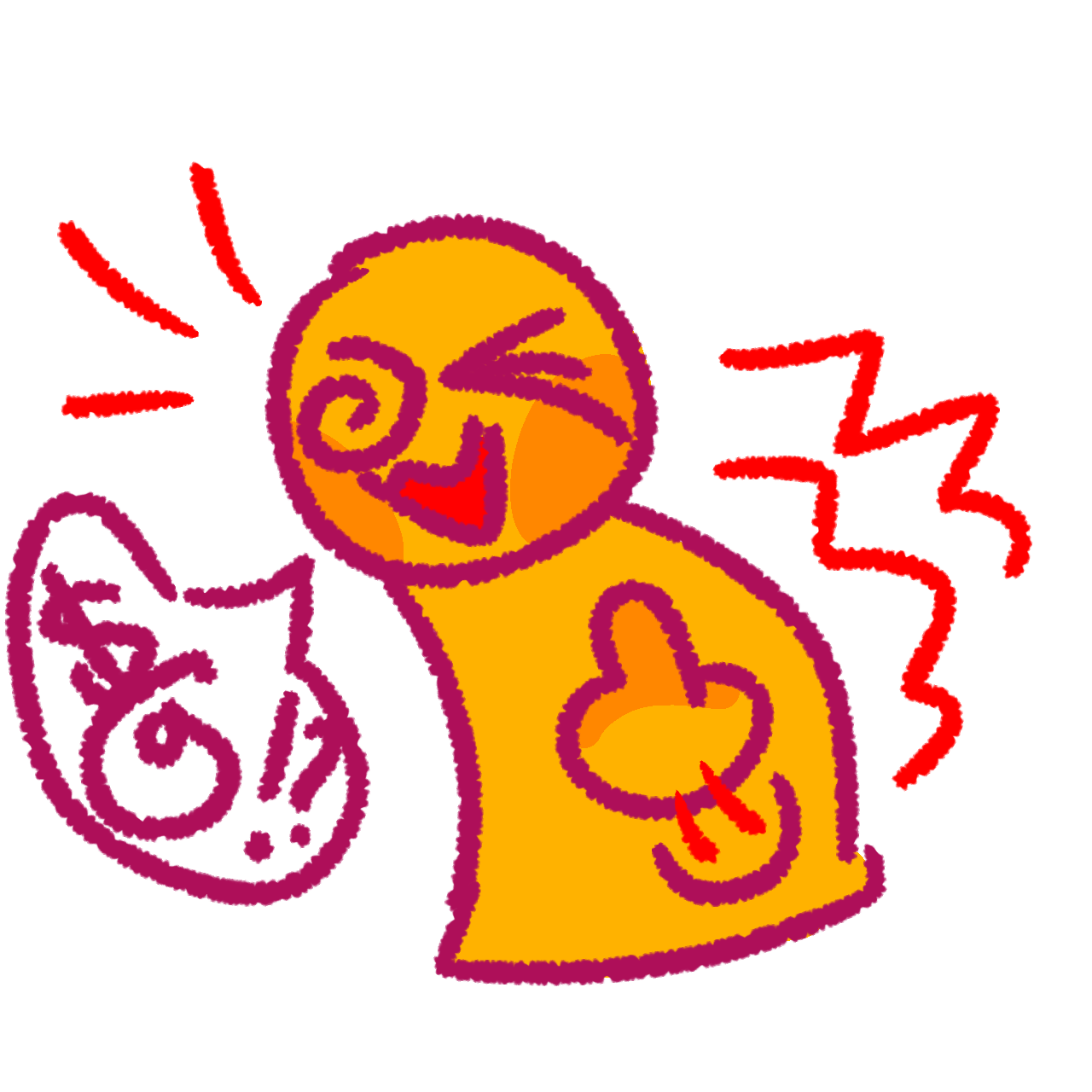 emoji yellow person swearing (represented by a speech bubble full of symbols) and giving the middle finger. they have one eye closed and look disoriented. jagged red emphasis lines represent that they are ticcing