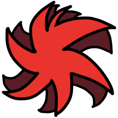 a bright red spiky pinwheel shape with a dark red shadow