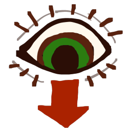 a green eye with a red arrow pointing downwards from it.