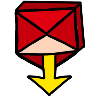 a light brown box partially wrapped in red paper, with a yellow arrow pointing down from the part without paper.