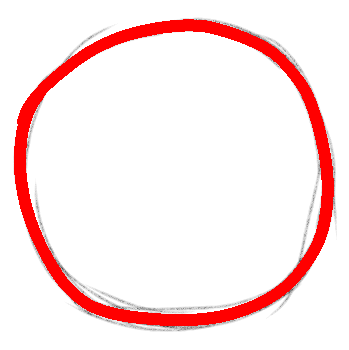 a red outline of a circle on top of a black sketch of the same circle. the background is white