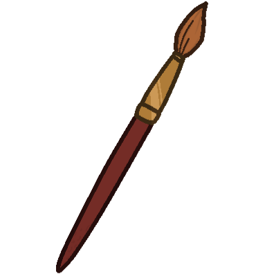  A basic paintbrush with a red handle, bronze ferrule, and brown bristles.