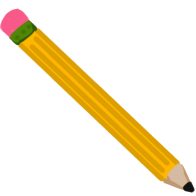 Tilted yellow pencil with green and a pinkish red eraser.