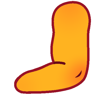 a stylized yellow arm bent towards the left.