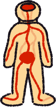 an emoji yellow figure with red brain and nervous system.