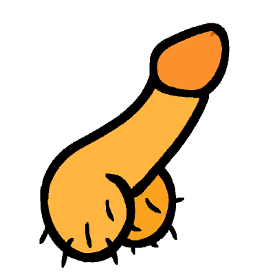 an emoji yellow penis with darker colored foreskin and black hair and black lineart.