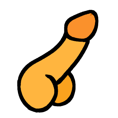 an emoji yellow penis with darker colored foreskin and black lineart.