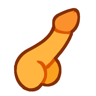 an emoji yellow penis with darker colored foreskin and brown lineart.