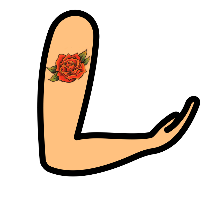 a pale arm with a tattoo of a red rose on it.