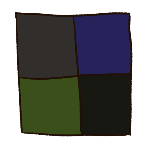 A drawing of four squares next to each other, each containing a different dark colour.