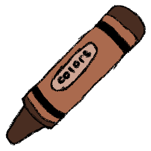 A crayon-drawing style image of a brown crayon. It has the word 'colors' in an oval on the paper wrapped around it.