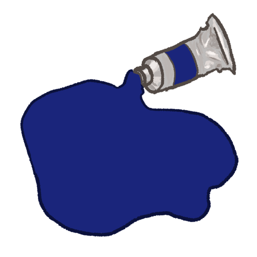 a digitally drawn image of a large pool of paint spilling out of a silver paint tube. the paint is navy.