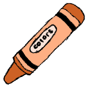 A crayon-drawing style image of an orange crayon. It has the word 'colors' in an oval on the paper wrapped around it.