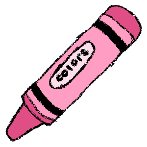 A crayon-drawing style image of a pink crayon. It has the word 'colors' in an oval on the paper wrapped around it.