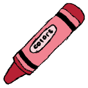 A crayon-drawing style image of a red crayon. It has the word 'colors' in an oval on the paper wrapped around it.