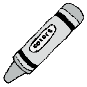 A crayon-drawing style image of a white crayon. It has the word 'colors' in an oval on the paper wrapped around it.