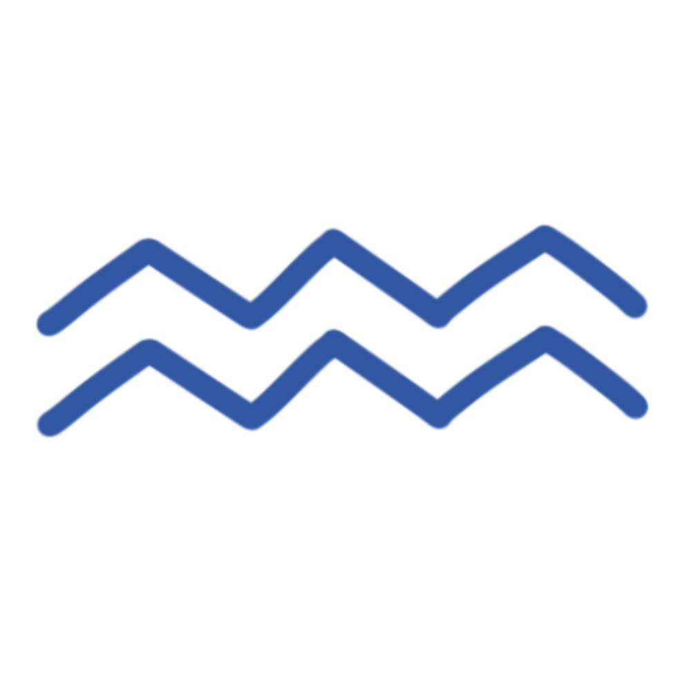 The Aquarius sign in dark blue with a white outline.