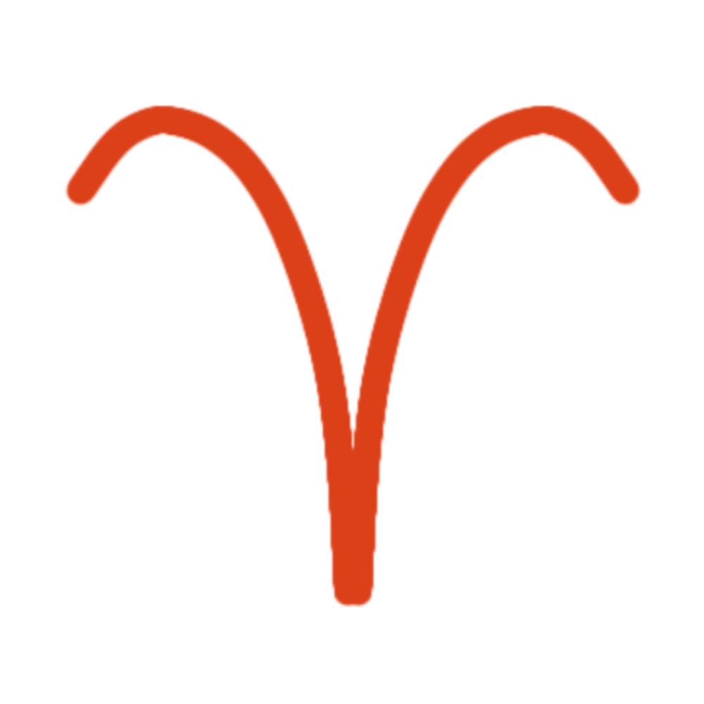 The Aries sign in red with a white outline.