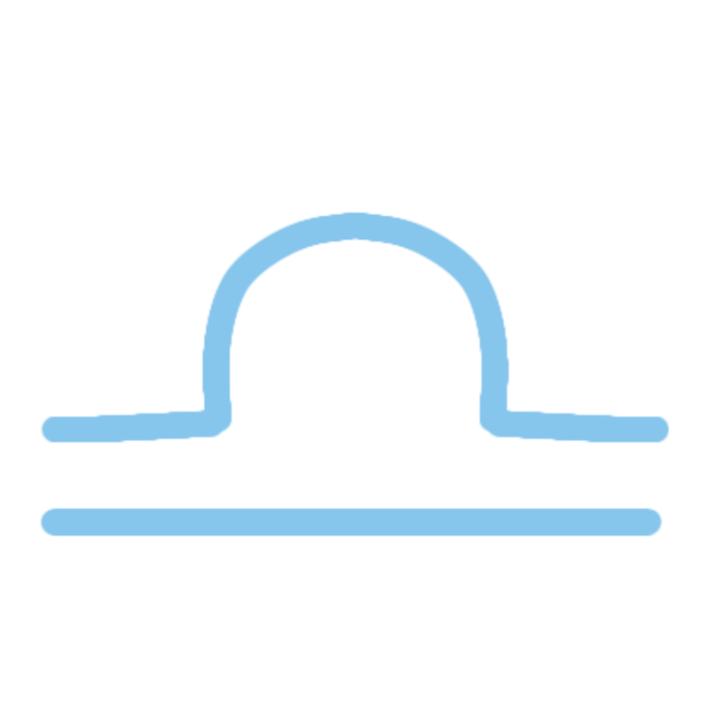 The Libra sign in light blue with a white outline.