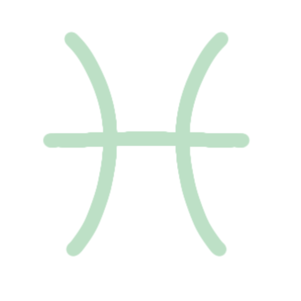 The Pisces sign in seafoam green with a white outline.