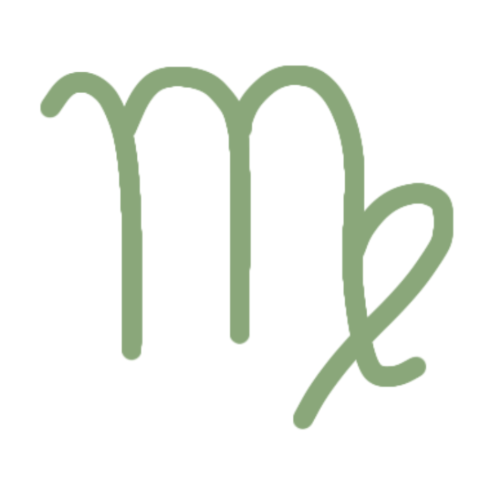 The Virgo sign in green with a white outline.