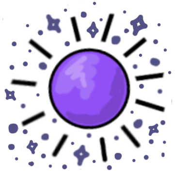 Purple ball with stars and black lines radiating around it