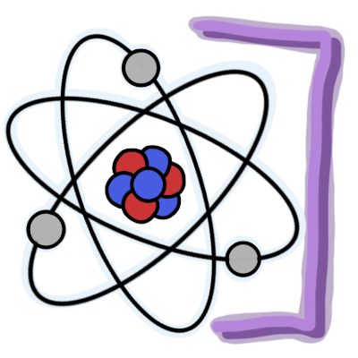 a simple model of an atom with a purple bracket on the right side of it.