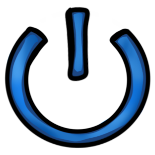 a blue power symbol.