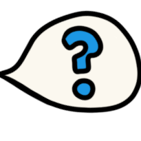a white speech bubble with a blue question mark in it.