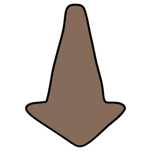 brown tapered arrow pointing down