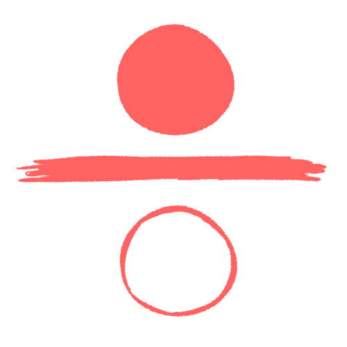 A drawing of a pink line, which has a filled-in circle above it and a hollow circle beneath it.