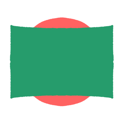 A drawing of a green rectangle with a large pink circle behind it.