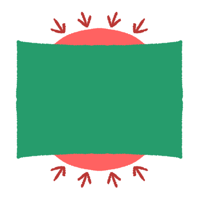 A drawing of a green rectangle with a large pink circle behind it. There are dark pink arrows pointing to where the circle is visible.