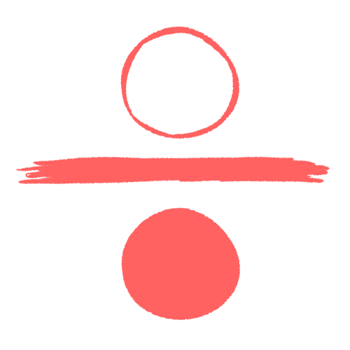 A drawing of a pink line, which has a hollow circle above it and a filled-in circle beneath it.