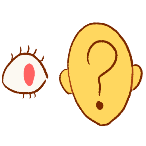 A drawing of an eye next to a head with a question mark on it.