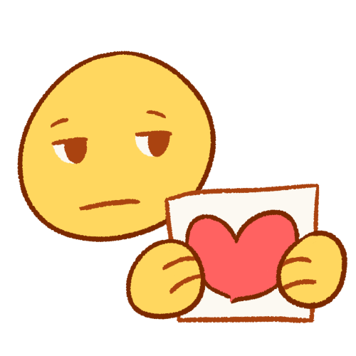 an emoji yellow face holding a box with a heart on it and looking bored.