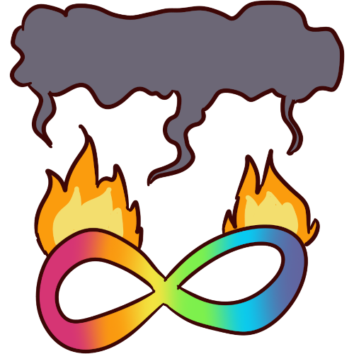 image of a rainbow infinity sign on fire with smoke coming off of it