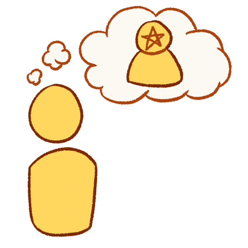 A drawing of a simplified person under a thought bubble. The thought bubble contains a drawing of a person with a star on their face.