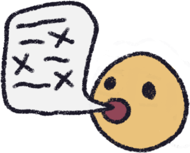 a simple emoji yellow face with a speech bubble. the speech bubble has some lines and some 'x's.