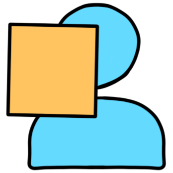 a blue figure, partially covered by a yellow square.