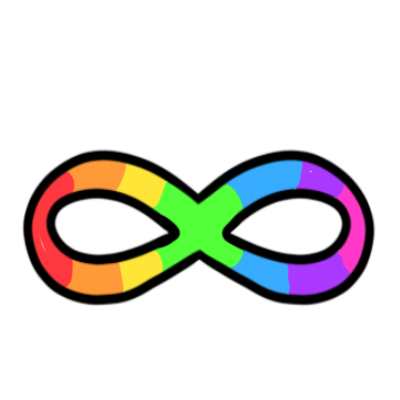 the neurodiversity symbol, an infinity symbol in rainbow colours, shown with a black outline.