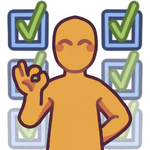 a figure standing with one hand behind their back and the other making a “perfect” symbol (index and thumb touching with other fingers held apart). Behind them are several checkmarked boxes that fade towards the bottom.