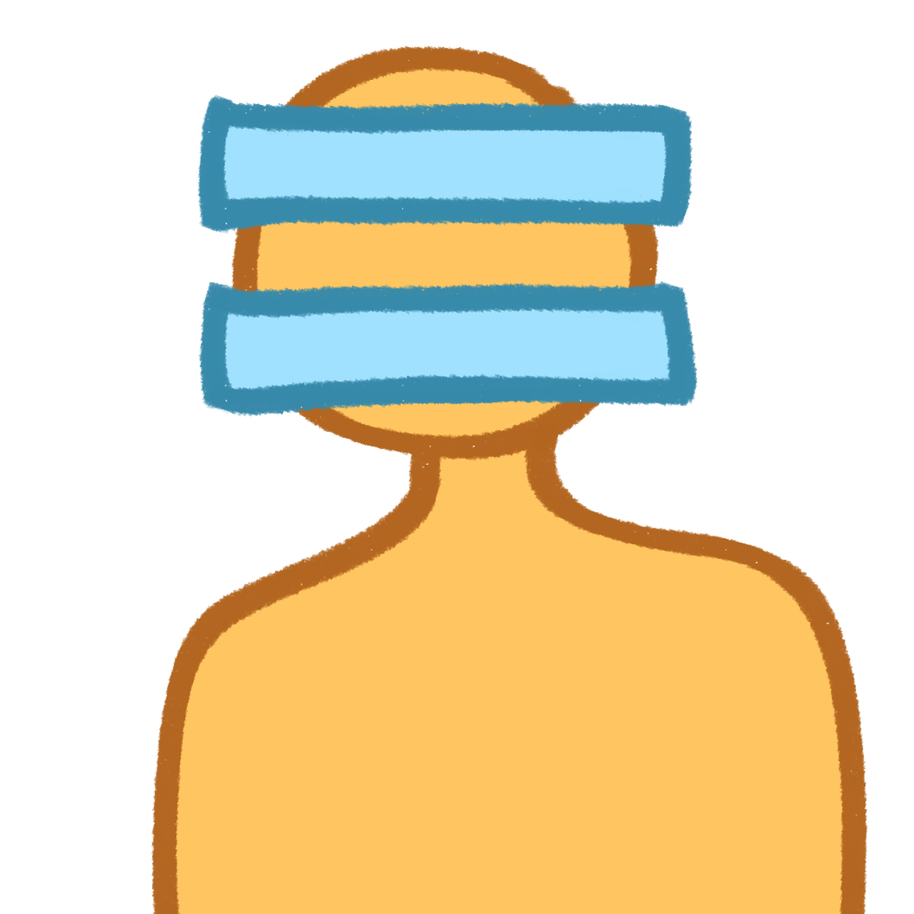 A yellow figure with a blue equals sign over their face