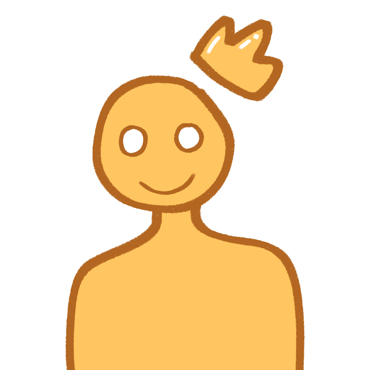a smiling yellow person with a crown above their head
