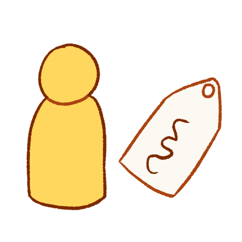 a drawing of a label tag next to a person, with the label tag on the right.